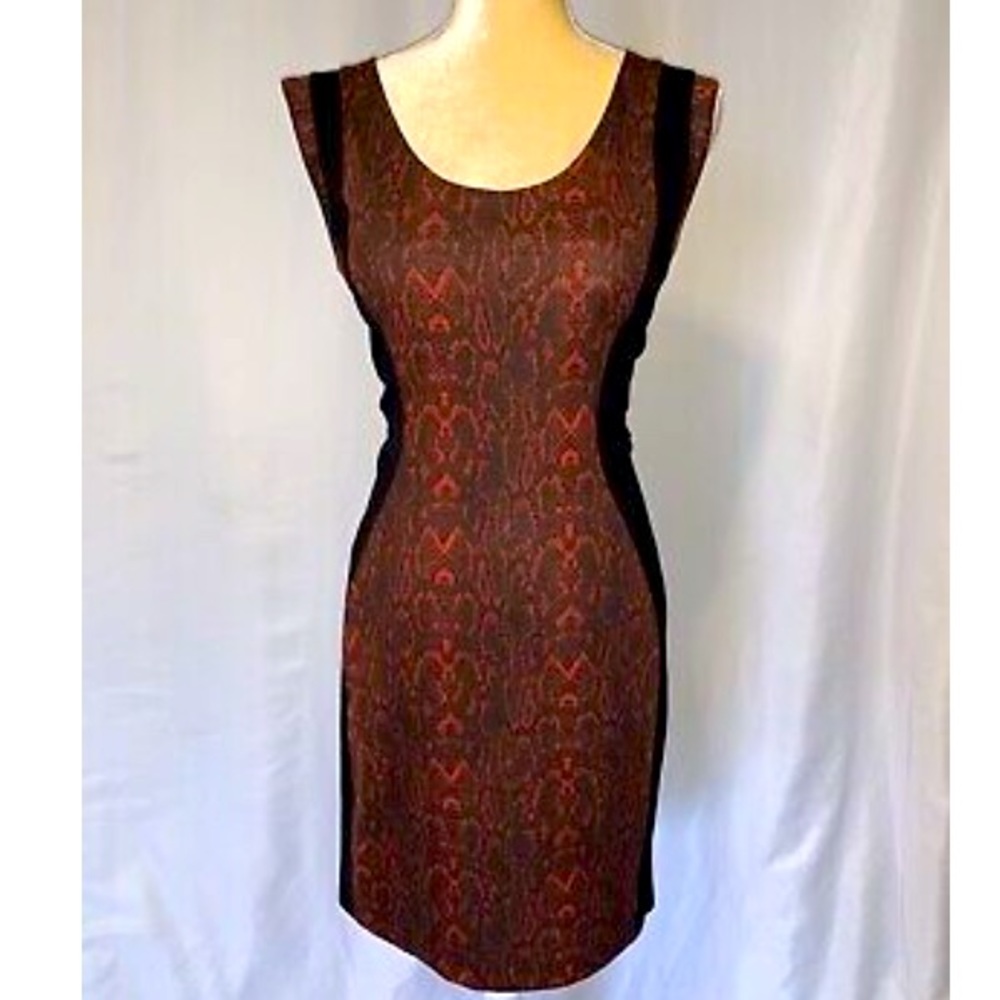 MNG Red Snake Print Color Block Pencil Dress Size XS
